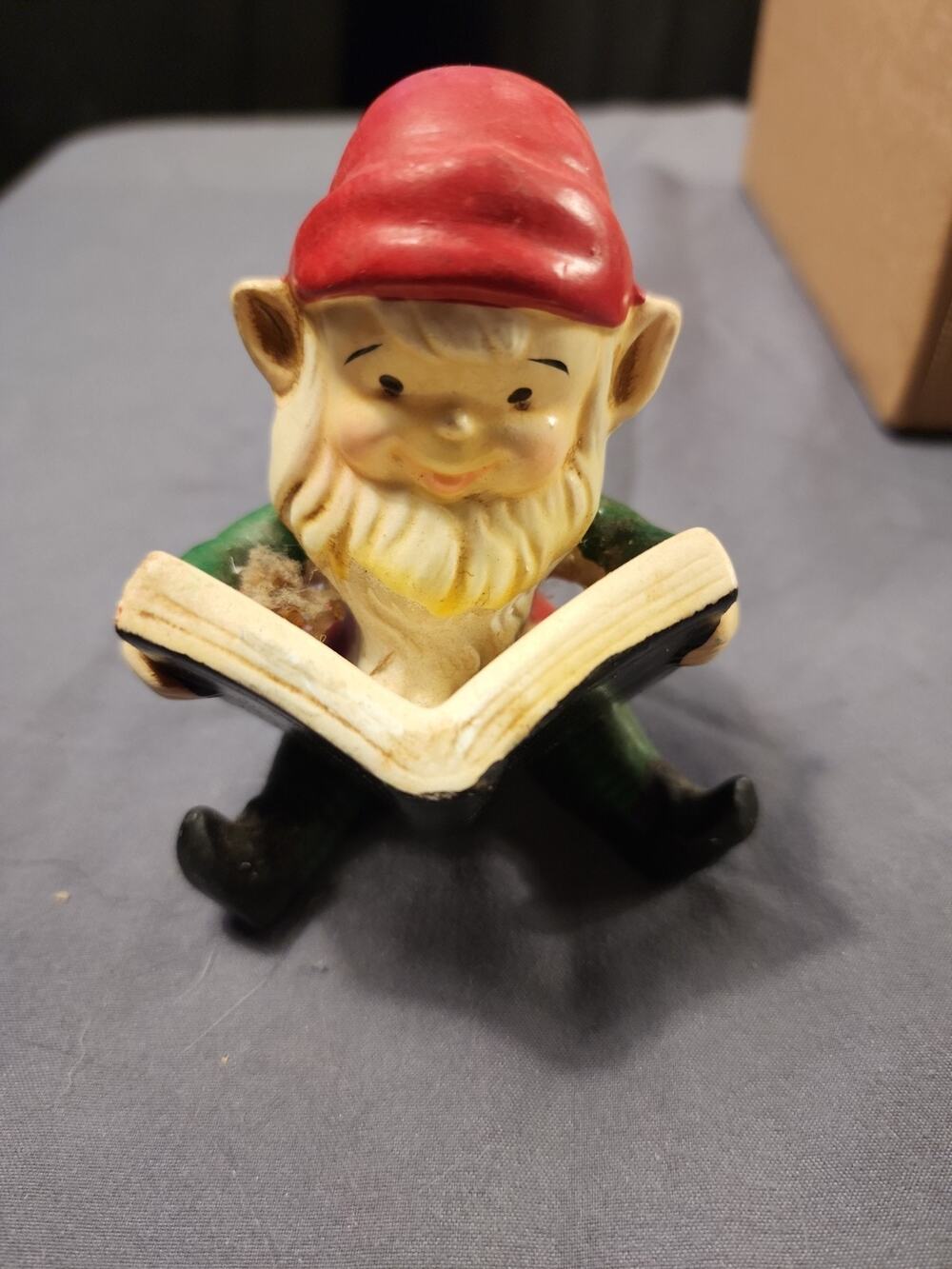 Vintage HOMCO Christmas Elf Gnome Reading Book As/Is